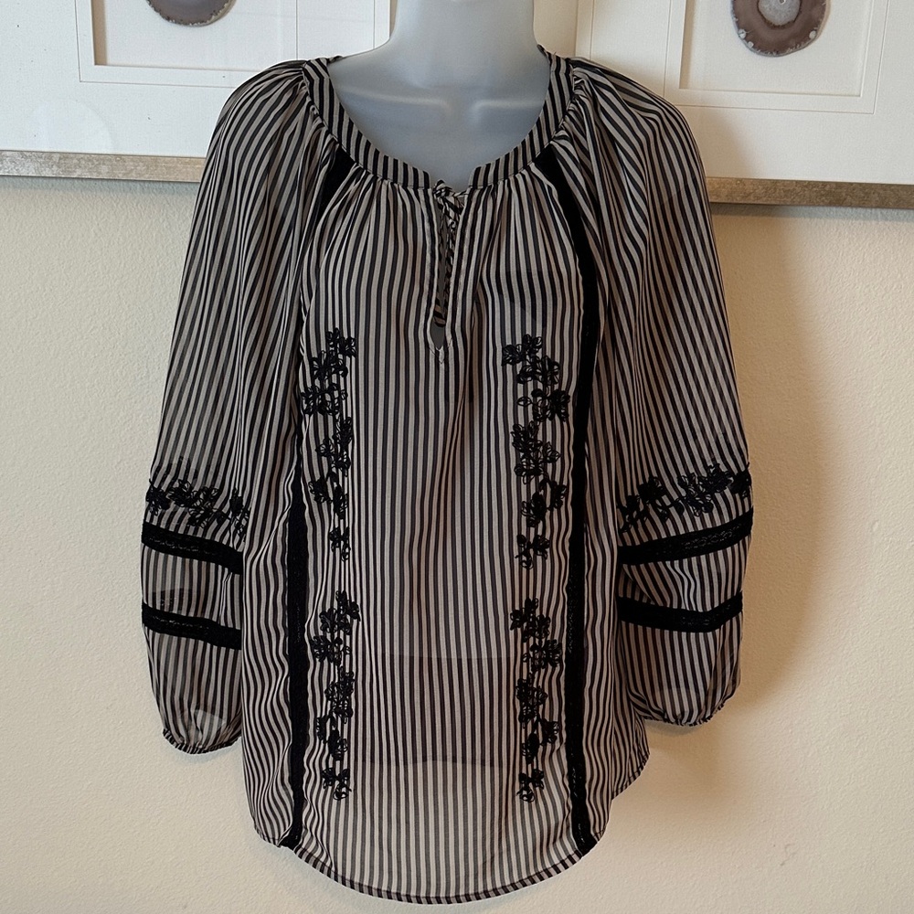 Chic Striped Blouse with Embroidered Details